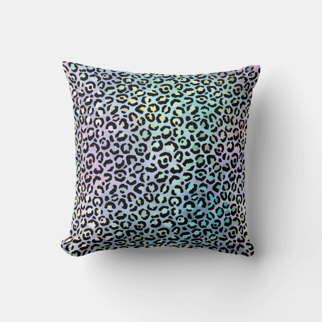 *~*  Leopard Rainbow Animal Print Black Spots Cushion (Front)