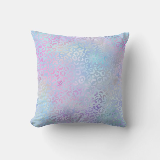 *~* Leopard Rainbow Animal Print Iridescent Pastel Cushion (Front)
