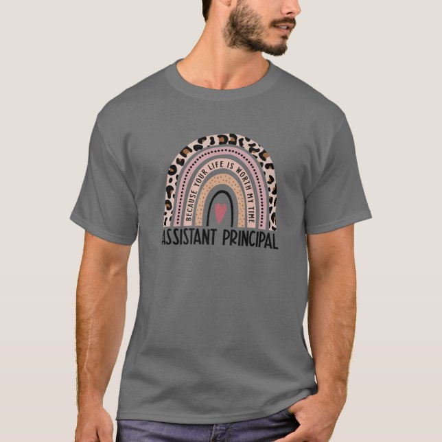 Leopard Rainbow Assistant Principal Teacher Back T T-Shirt (Front)