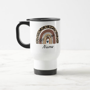 Leopard Rainbow - Be Kind - Change Text - Add Name Travel Mug