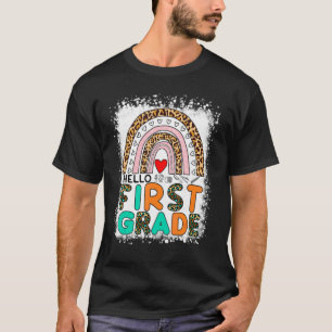 Leopard Rainbow Bleached Back To School Hello Firs T-Shirt