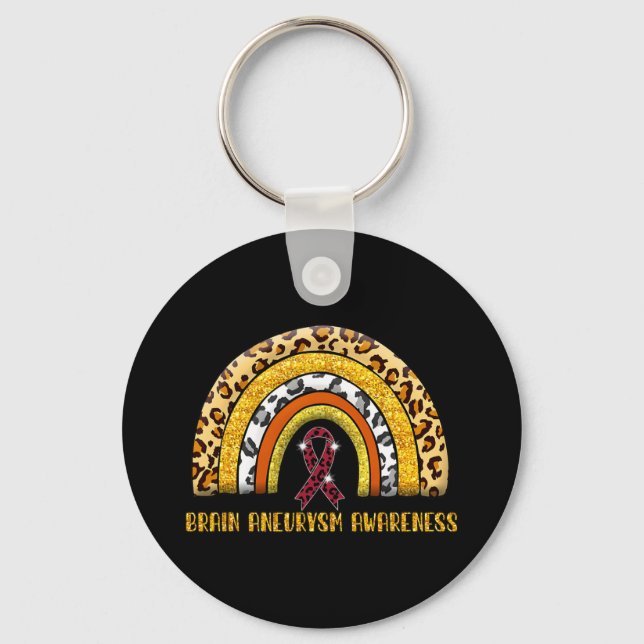 Leopard Rainbow Brain Aneurysm Warrior  Key Ring (Front)