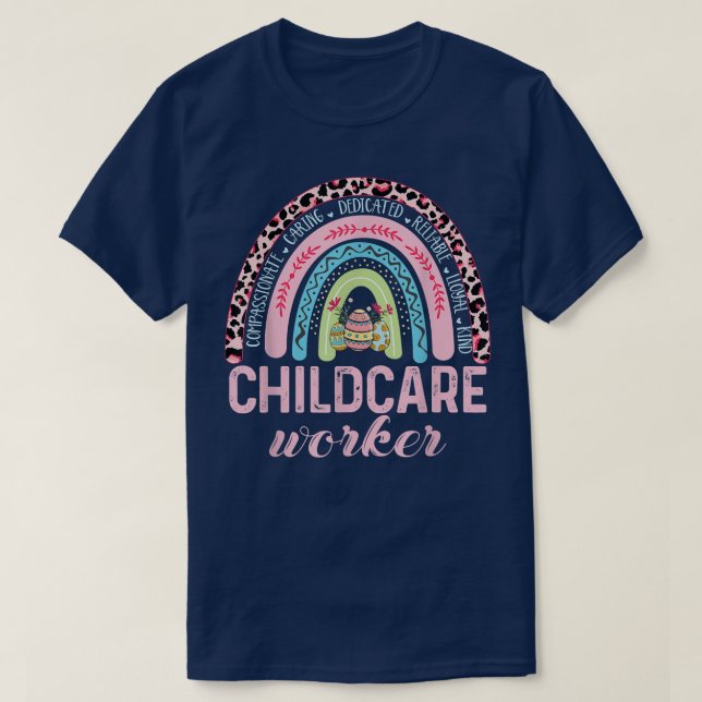 Leopard Rainbow Childcare Teacher Funny Easter Day T-Shirt (Design Front)