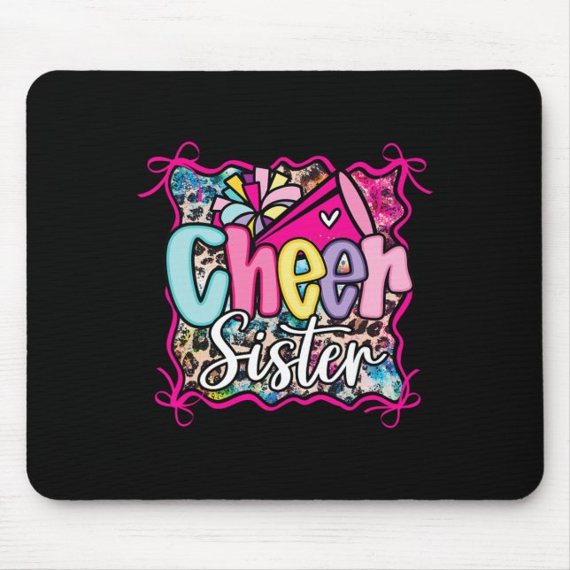 Leopard Rainbow Coquette Cheer Sister Cheerleader  Mouse Mat (Front)