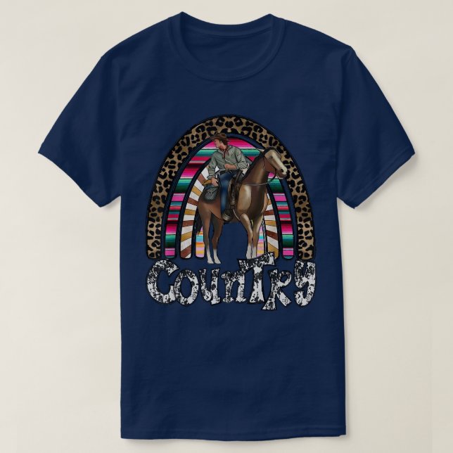 Leopard Rainbow Cowboy Riding Horse Western Countr T-Shirt (Design Front)