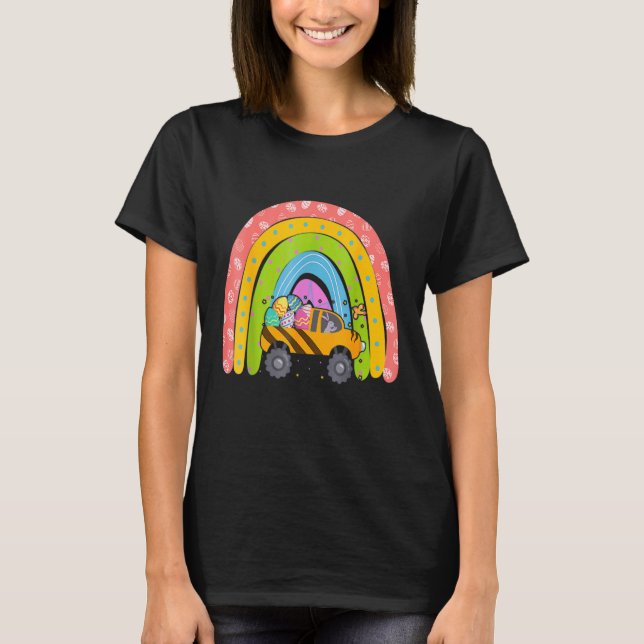 Leopard Rainbow Easter Bunny Easter Drive Monster  T-Shirt (Front)