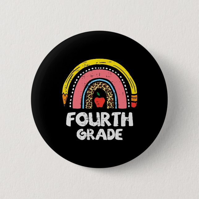 Leopard Rainbow Fourth Grade 4th First Day School  6 Cm Round Badge (Front)