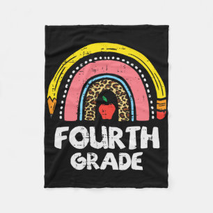 Leopard Rainbow Fourth Grade 4th First Day School Fleece Blanket