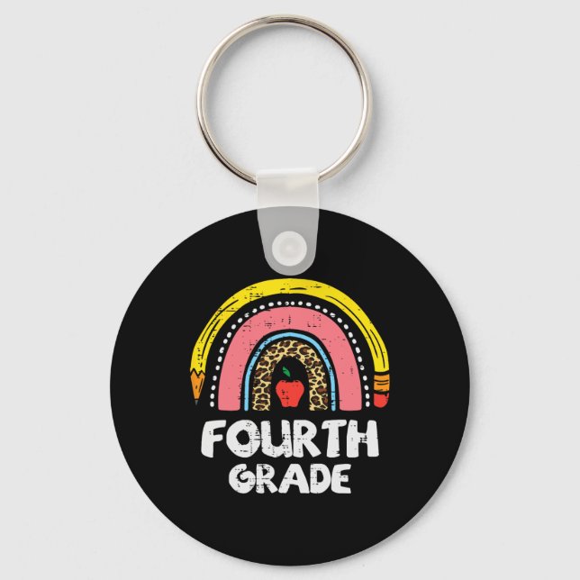 Leopard Rainbow Fourth Grade 4th First Day School  Key Ring (Front)