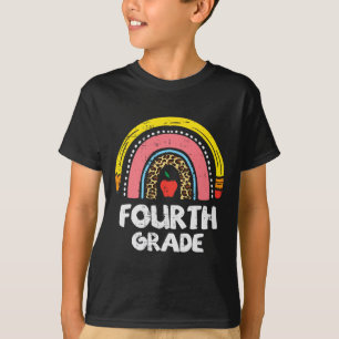 Leopard Rainbow Fourth Grade 4th First Day School  T-Shirt