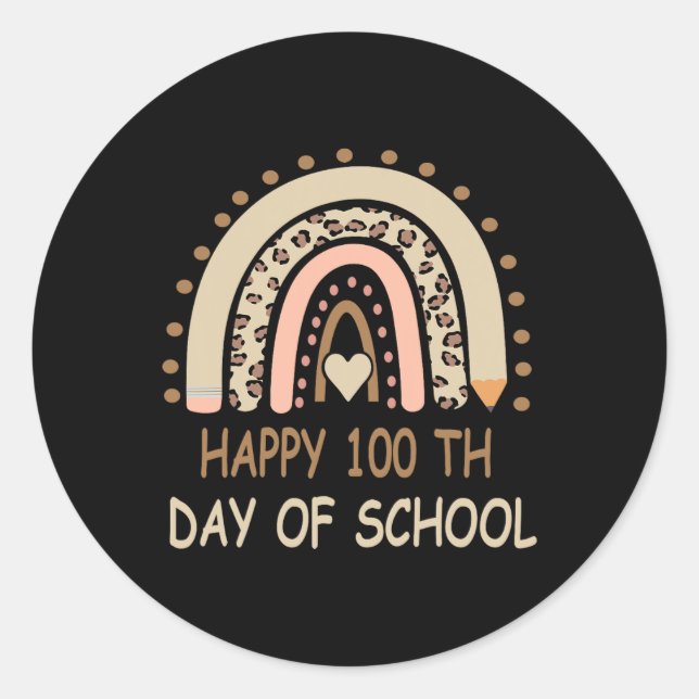 Leopard Rainbow Happy 100th Day School Cute 100 Da Classic Round Sticker (Front)