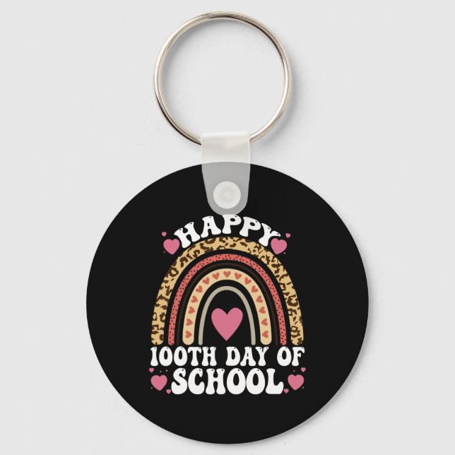 Leopard Rainbow Happy 100th Day School Cute 100 Da Key Ring (Front)