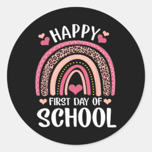 Leopard Rainbow Happy First Day Of School Teacher Classic Round Sticker