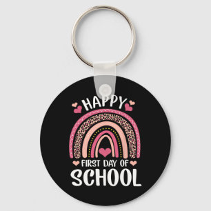 Leopard Rainbow Happy First Day Of School Teacher  Key Ring
