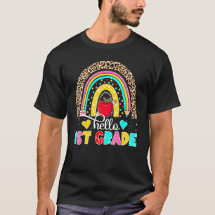 Leopard Rainbow Hello 1st Grade Teacher Back To Sc T-Shirt