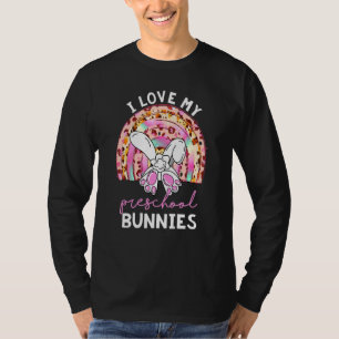 Leopard Rainbow I Love My Preschool Bunnies Teache T-Shirt