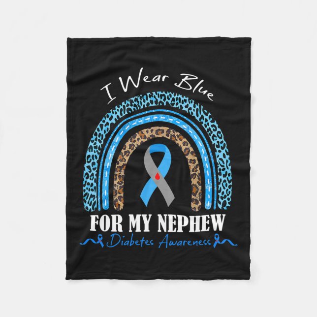 Leopard Rainbow I Wear-blue For My Nephew Diabetes Fleece Blanket (Front)