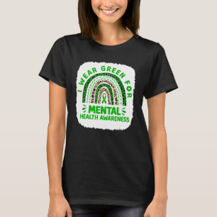 Leopard Rainbow I Wear Green For Mental Health Awa T-Shirt