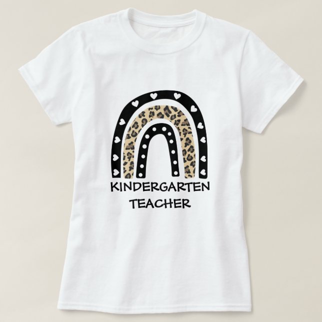 Leopard Rainbow Kindergarten Teacher T-Shirt (Design Front)