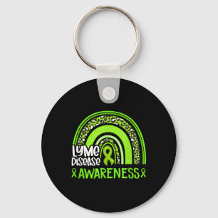 Leopard Rainbow Lime Green Ribbon Lyme Disease Awa Key Ring