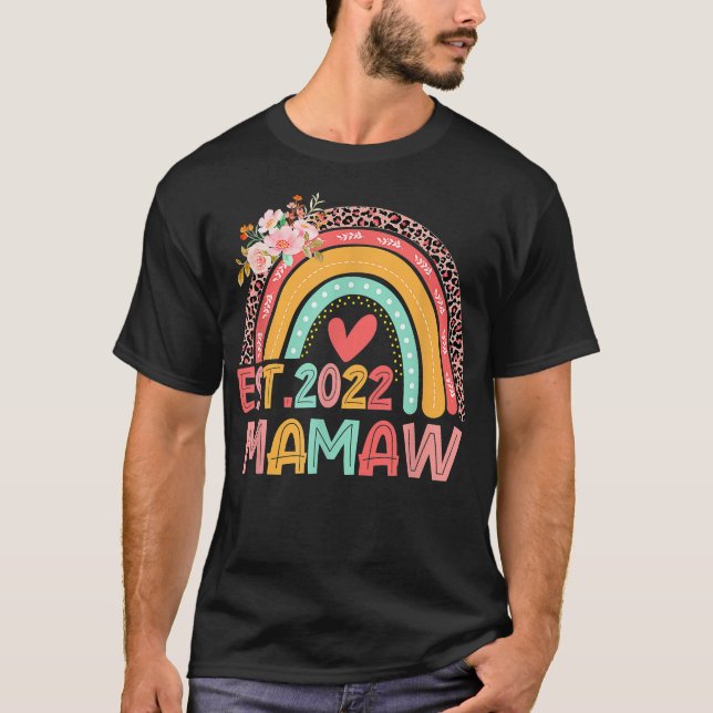 Leopard Rainbow Mamaw Est 2022 Floral Mother's Day T-Shirt (Front)