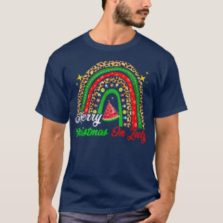 Leopard Rainbow Merry Christmas in July Beach Summ T-Shirt