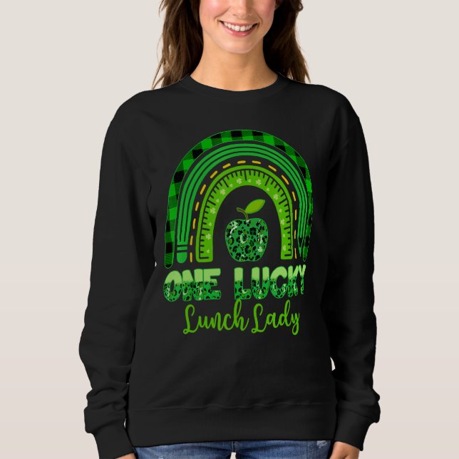 Leopard Rainbow One Lucky Lunch Lady Patricks Day  Sweatshirt (Front)