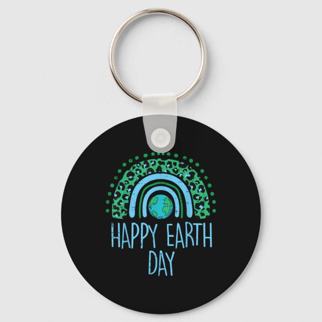 Leopard Rainbow Planet Happy Earth Day Cute Teache Key Ring (Front)