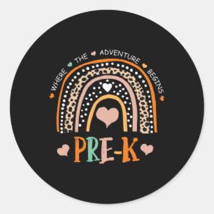 Leopard Rainbow Pre K Where The Adventure Begins  Classic Round Sticker