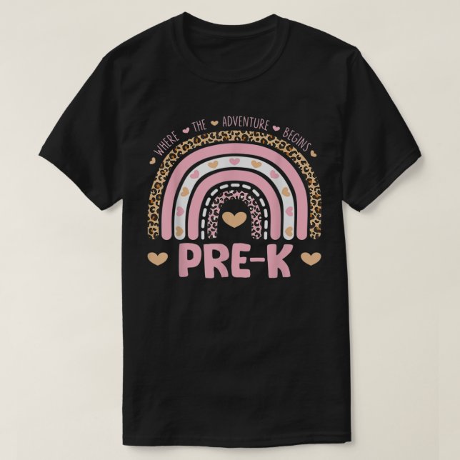 Leopard Rainbow PreK Where The Adventure Begins  T-Shirt (Design Front)