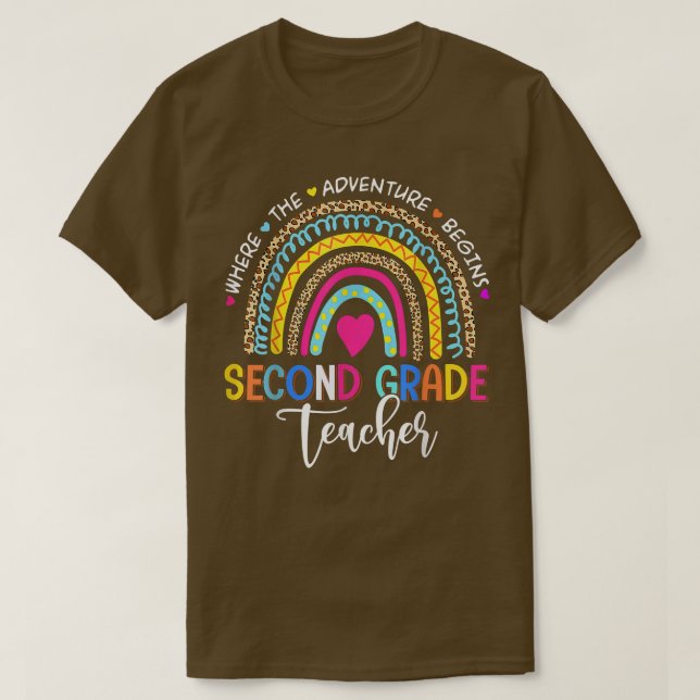 Leopard Rainbow Second Grade Where The Adventure B T-Shirt (Design Front)