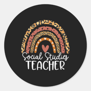 Leopard Rainbow Social Studies Teacher Back To Sch Classic Round Sticker