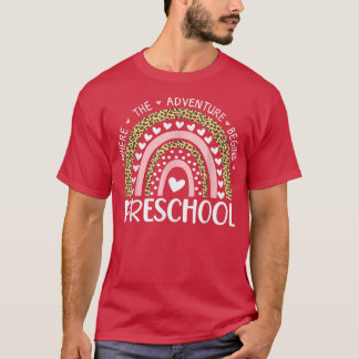 Leopard Rainbow Teacher Pre-K Where The Adventure  T-Shirt