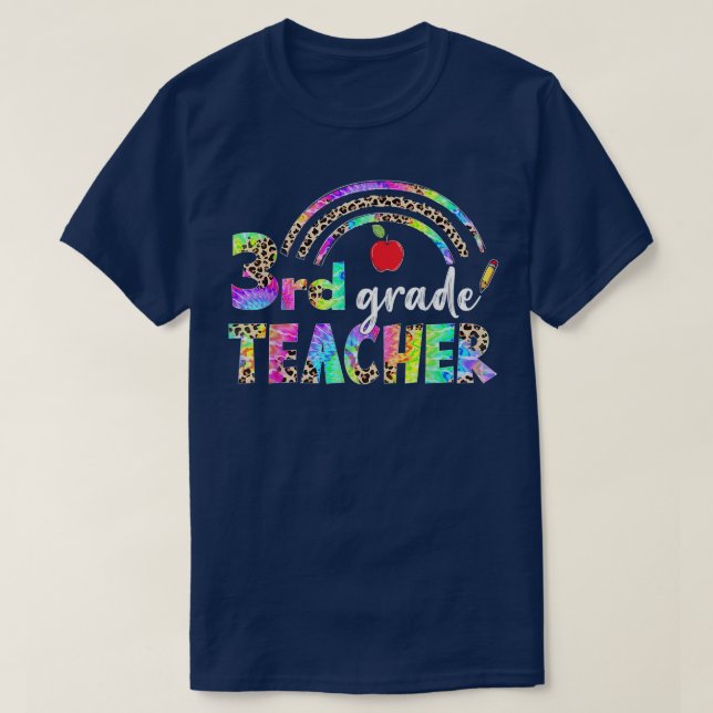 Leopard Rainbow Third Grade Teacher Squad Back To  T-Shirt (Design Front)