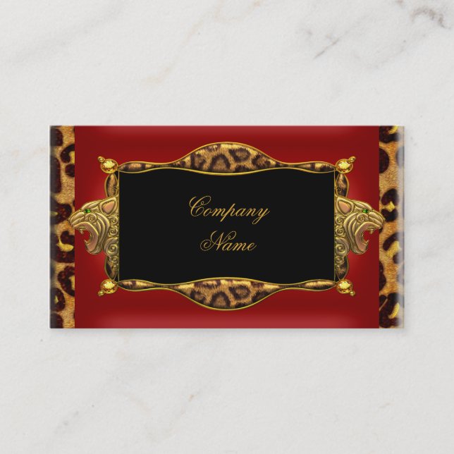 Leopard Red Black Gold Elegant Boutique 6 Business Card (Front)
