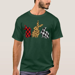 Leopard Red black white Plaid Bunny Rabbits Easter T-Shirt