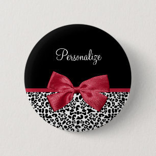 Leopard Red Bow Name 6 Cm Round Badge