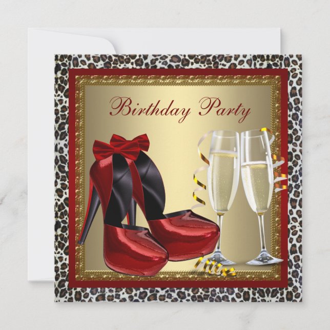 Leopard Red High Heel Shoes Birthday Party Invitation (Front)