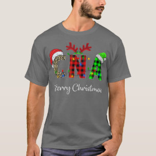 Leopard Red Plaid CNA Nursing Santa Hat Reindeer C T-Shirt