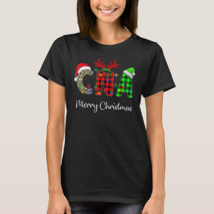Leopard Red Plaid Cna Nursing Santa Hat Reindeer C T-Shirt