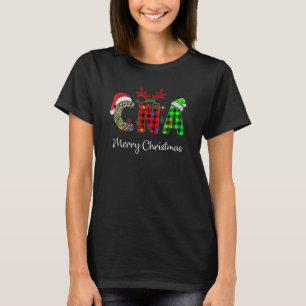 Leopard Red Plaid CNA Nursing Santa Hat Reindeer C T-Shirt