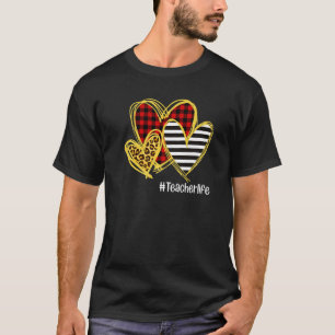 Leopard Red Plaid Striped Hearts Teacher Life Vale T-Shirt