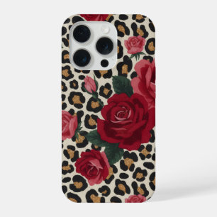 Leopard Red Roses Pattern iPhone 15 Pro Case