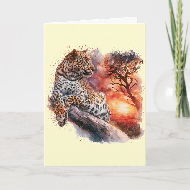 Leopard Relaxing on a Branch Card #1 (Front)