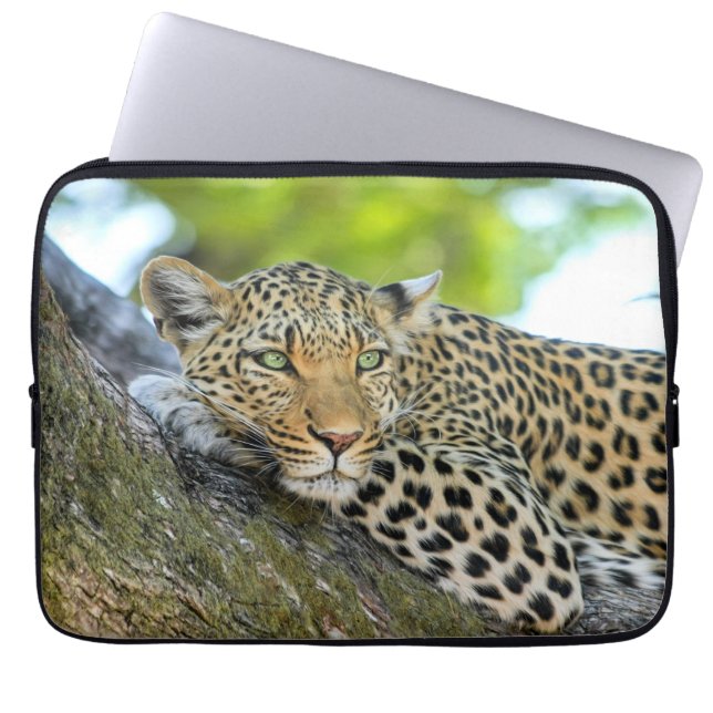 Leopard resting in a tree laptop sleeve (Front)