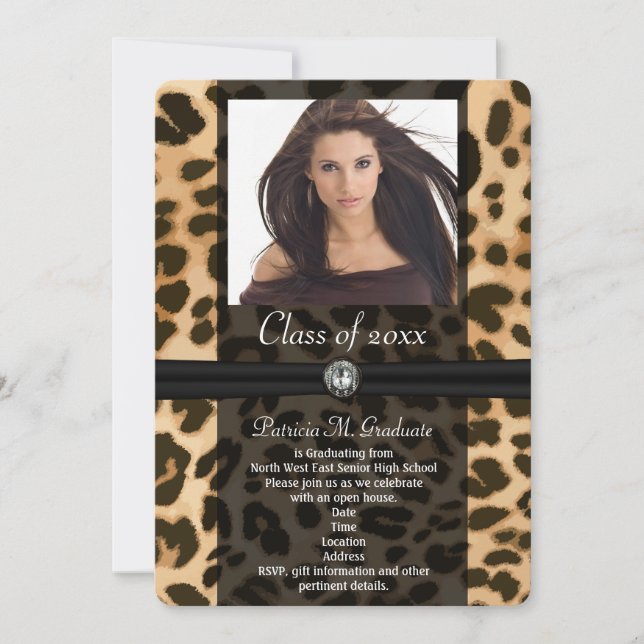 Leopard Ribbon Photo Graduation Invitation (Front)