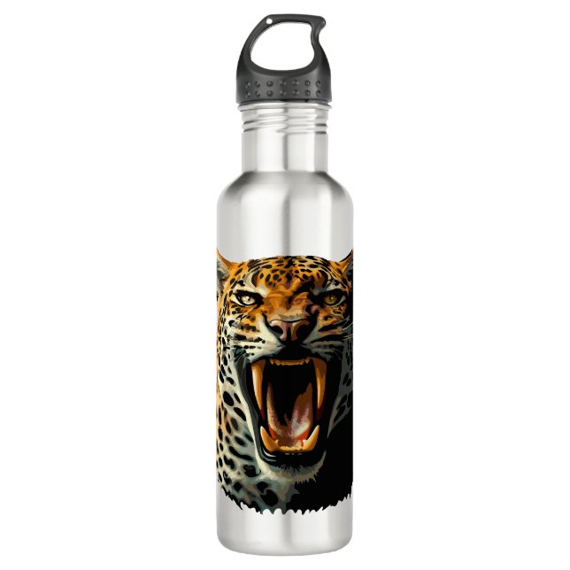 Leopard roaring attack head 710 ml water bottle (Front)