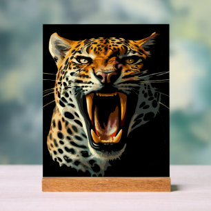 Leopard roaring attack head acrylic sign