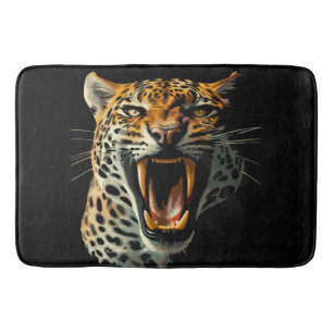 Leopard roaring attack head bath mat