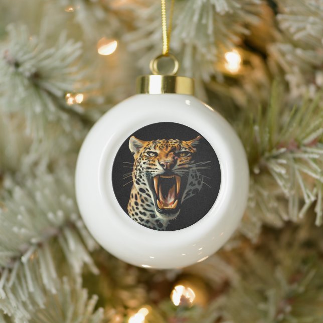 Leopard roaring attack head ceramic ball christmas ornament (Tree)